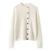 Nuevo Cárdigan de Cachemira Minimalista para Mujer Otoño/Invierno con Cuello Redondo, Cierre Diagonal de Botones, Botones de Nudo de Bambú, Chaqueta de Punto, Suéter de Lujo Ligero