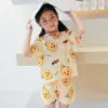 Traje de Manga Corta para Niñas, Pijamas para Niños, Ropa de Verano 100% Algodón para Niñas Pequeñas, Ropa Delgada para Aire Acondicionado, Ropa de Casa para Niños Medianos y Mayores