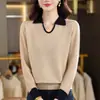 2026 Novo Gola Lapela Solto Primavera e Outono Malha Estilosa Camada Base Temperamento Manga Longa Top de Tricô Emagrecedor Moda Top Feminino