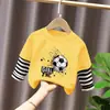 Camiseta de Algodão Manga Longa Infantil 2025 Novo Estilo Outono para Bebês Meninos Casual Fina Falsa Duas Peças