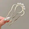 Exquisita y Lujosa Horquilla de Aleación en Forma de U para Fijar y Peinar el Cabello, Horquilla de Perlas y Pedrería para Mujeres