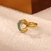 Anillo abierto vintage de piedra de sol y luna transfronterizo, popular en estilo europeo y americano, joyería de acero inoxidable con girasol, elegante y de lujo ligero