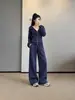 Conjunto de moletom com calça para mulheres, adequado para primavera, outono e inverno, com design de zíper e capuz, estilo solto e casual, e calça de perna larga, um conjunto de duas peças