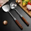 Espátula Engrosada de Acero Inoxidable 304 Mango de Madera Maciza Utensilios de Cocina para el Hogar Espátula para Cocinar Cuchara para Sopa Cuchara para Freír Juego Combinado