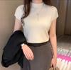 Top de punto sin mangas con cuello semi-alto Tianrousha para mujer, Chaleco corto de color liso con mangas raglán, Delgado y ajustado, Prenda exterior versátil para chicas a la moda