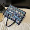 Bolsa Tote de Lona Grande Capacidade Estilo Étnico Retrô, Bolsa de Mão Simples e Fashion para o Dia a Dia da Mamãe, Bolsa de Ombro para Trabalho