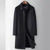 Abrigo de lana 100% para hombre, estilo largo de otoño e invierno, forro de plumón desmontable, abrigo cálido de negocios de lujo de alta gama para hombres de mediana edad