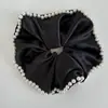 Scrunchie de Cetim com Contas Artesanal de Alta Qualidade Estilo Francês Temperamento Elegante Rabo de Cavalo Baixo Elástico de Tecido para Mulheres