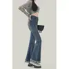 Jeans Feminino Transfronteiriço Jeans Retrô de Alta Elasticidade Emagrecedor Bootcut Jeans Feminino Design de Franjas Jeans da Moda de Cintura Alta