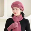 Invierno Nuevo Estilo Sombrero para Madre de Edad Media y Mayor Moda Orejas de Conejo Cálido Gorro Boina Lana Tejida Engrosada con Terciopelo para Mujer
