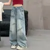 Jeans con Estampado de Letras para Niñas 2026 Nuevos Elegantes Pantalones Rectos de Pierna Ancha Ropa de Primavera para Niños Grandes Pantalones Sueltos de Moda