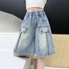 Shorts de Mezclilla para Niñas Verano 2025 Nuevos Shorts de Moda para Niños Trendy hasta la Rodilla Sueltos de Largo Medio Conjunto de Verano