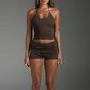 Conjunto de Top Cropped com Gola Halter Transfronteiriço Shorts e Top para Yoga Conjunto para Corrida Secagem Rápida Ajustado ao Corpo Conjunto de Roupa Esportiva Fitness