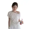 Camiseta Blanca de Falso Dos Piezas sin Hombros de Manga Corta para Mujer, Verano, Diseño Consciente, Nicho, Plisada, Francesa, Top Pequeño Super Bonito