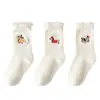 Meias de Meia-Canela para Meninas de Inverno Meias Grossas Quentes de Lã Cor Sólida Bordado de Desenho Animado Animais Filhotes 3-12 Anos Meias Quentes Macias