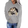 Tamanho Europeu Transfronteiriço Outono/Inverno 2024 Nova Moda Feminina Tendência Independente Manga Longa Gato Casual Moletom com Capuz