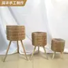 Sala de Estar De Pie Madera Mimbre Cesta de Flores Soporte para Flores Estante de Almacenamiento Balcón Jardín De Pie Soporte para Macetas Hecho a Mano Transfronterizo