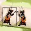 Gato Sirena Rana de Dibujos Animados Creativos Tocando la Guitarra Llevando Sombrero de Hongo Creativos Divertidos Acrílico Pendientes Distintivos