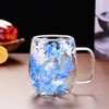 Taza Nuevo Cyber Famoso Vidrio de Doble Capa Alto Valor Flor Eterna Taza de Café Borosilicato Doble Capa Taza de Flor Seca