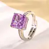 Joia Huabi Nova 2024 Base de Cobre Banhado a Ouro Diamante de Alto Carbono Corte Flor de Gelo Quadrado Princesa Conjunto de Cobre Anel de Temperamento 10*10