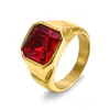 Comercio Exterior al por Mayor Joyería Personalizada Cuadrada Facetada Piedra de Cristal Acero Inoxidable Anillo para Hombre Moda Joyería de Mano Anillo
