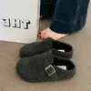 Sandalias Birkenstock de fieltro gris con suela gruesa estilo británico para mujer, nueva colección invierno 2026, calzado para exteriores, forradas de felpa, de meter, puntera cerrada, pantuflas de medio algodón