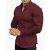 Camisa Nueva de Manga Larga para Hombre Otoño Primavera Cross Europe Estampado 3D Casual de Negocios Sin Planchar Color Sólido Camisa con Cuello