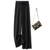 Pantalones de punto de lana para mujer, pierna ancha, engrosados para otoño e invierno, con caída fluida, blancos, de cintura alta, pierna recta, hasta el suelo, corte holgado y diseñados para usar como prenda exterior