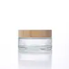 Creme esfoliante transparente loção cosmética frasco secundário creme creme para os olhos frasco vazio tampa de bambu máscara frasco de amostra de vidro