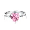 Anillo Rosa con Forma de Corazón de Plata de Ley 925 para Mujer, Estilo Ins Transfronterizo, con Diamante Rosa, Anillo de Diamante de Alto Carbono Súper Brillante, Anillo de Boda Europeo y Americano