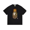 Camiseta de moda casual de algodón puro con estampado de letras de marca de estilo japonés y cabeza de simio, manga corta para pareja, estilo versátil