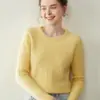 Baicai Rong Novo Estilo Outono/Inverno Tricô de Ponto Trançado Gola Redonda Caxemira Feminino Simples Fashionável Tendência Suéter Manga Longa Tricô Camada de Base