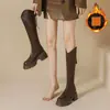 Primer Encuentro Ji Botas Largas de Suela Gruesa para Mujer 2026 Nuevo Estilo Otoño Marrón Pequeña Aumenta la Altura Caña Alta Cuello en V Botas Largas de Jinete