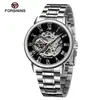 Nuevo Producto Forsining Reloj para Hombre Moda Casual Reloj Dorado Correa de Acero Reloj Mecánico Manual Hueco Venta al por Mayor