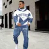E-commerce Transfronteiriço Europeu e Americano Temu Moda Masculina Popular Novo Conjunto de Moletom com Capuz Estampa Esportiva Versão Espessa Outono e Inverno