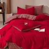 Juego de cuatro piezas de algodón 100% Clase A para maternidad e infantil, sábana de algodón puro, funda de edredón de algodón de fibra larga 100%, ropa de cama suave para otoño e invierno