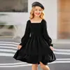 Vestido Largo de Manga Larga con Volantes de Cuello Cuadrado Acampanado Estilo Europeo y Americano Primavera y Verano, Ropa Infantil de Manga Larga Más Vendida en Amazon
