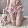 Medias de Lencería Sexy Estilo Puro Deseo con Abertura en la Entrepierna Negras y Blancas de Encaje Largas hasta Media Pantorrilla y Sobre la Rodilla con Malla Transparente para Mujer