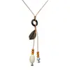 Nuevo Collar con Colgante de Cerámica Zen Estilo Chino para Mujer, Accesorio Largo Estilo Étnico Bohemio con Cuerda Colgante para Vacaciones de Verano