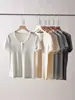Camiseta de Manga Corta de Acetato y Lino para Mujer Tejido de Punto Tencel Lyocell Base de Canalé Capa Base Amigable con la Piel Top Ajustado de Verano