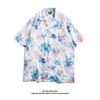 Camisa Floral Vintage com Gola Cubana para Homens e Mulheres Solta Estilo Hong Kong Havaiana para Casais Praia Manga Curta