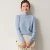Camiseta básica sin costuras 100% cachemira pura de cuello semi-alto para mujer, top de manga larga ajustado a la moda para otoño e invierno