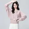 Suéter Rosa Mujer Otoño 2026 Primavera Otoño Nuevo Estilo Capa Interior Capa Base Camisola Chaleco Tejido Conjunto de Dos Piezas Top Corto