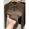 Elegante Tejido de Manga Larga para Mujer, Top con Solapa, Nuevo Estilo Otoño Temprano 2026, Camisa Base Chic con Corte, Camisa Polo, Suéter