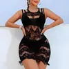 Nueva Venta Directa de Fábrica Transfronteriza Lencería Sexy, Atractivo Body de Malla Transparente con Borlas Caladas, Vestido de Jacquard con Patrón de Líneas