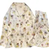 Pijama de Algodão Nuvem para Mulheres, Estilo Fino para Primavera e Outono, Cardigã com Lapela, Manga Longa, Conjunto Fofo de Homewear com Desenho Japonês de Menina
