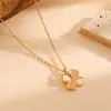 Versátil Doce Flor de Trevo Aço Titânio Joia Flor de Coração Colar Aço Inoxidável Olho de Gato Colorido Colar de Flores Pequenas para Mulheres