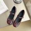 Zapatos de Ballet de Boca Baja con Lazo Plateado para Mujer 2025 Verano Nuevo Estilo Flats Francesas Mary Jane Retro Zapatos Pequeños de Cuero