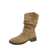 Botines Western de Cowboy Melard para Mujer, Tacón Grueso Punta Redonda Botines Cortos, Moda Nueva Otoño/Invierno 2026 Botas Apiladas Plisadas