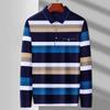 Camiseta de solapa de manga larga para papá, marca de moda para hombre, versátil, nueva camisa con forro polar, camiseta casual a rayas para hombre.